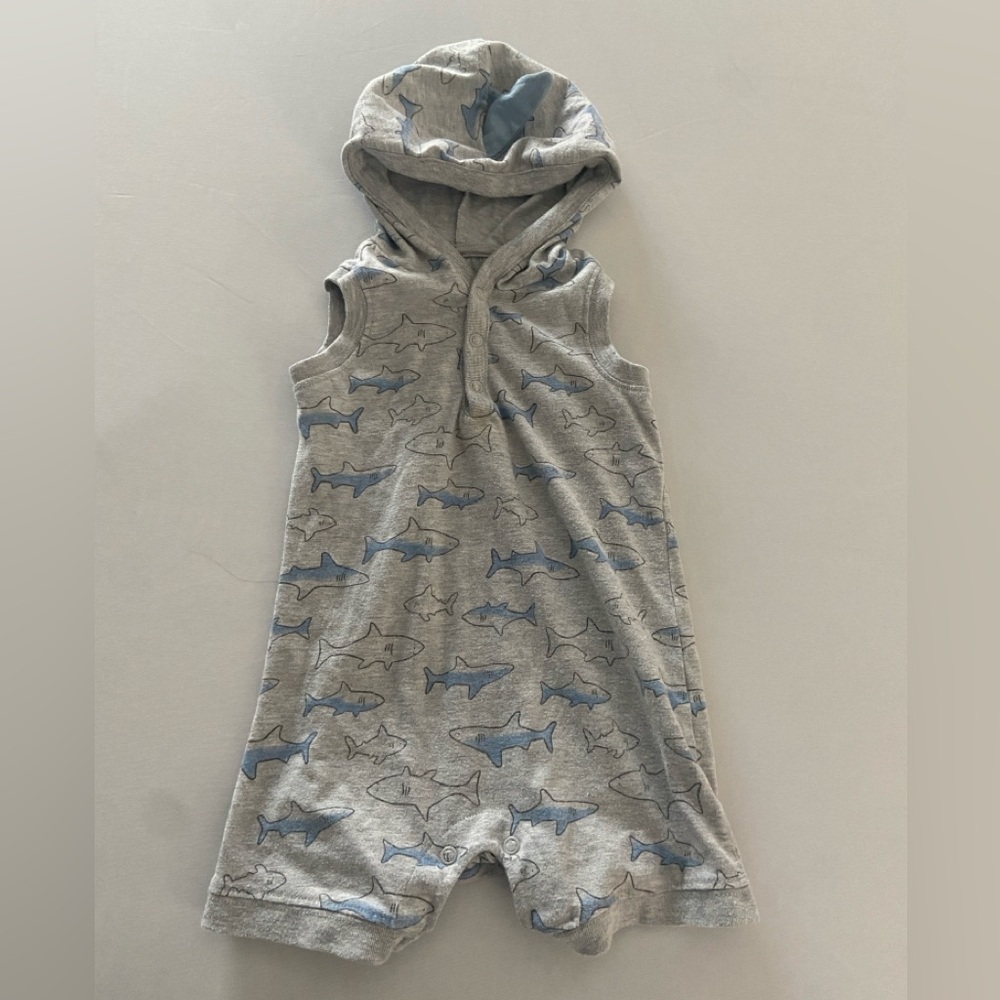 Carter's Gray and Blue Shark Print Kids romper 18mo